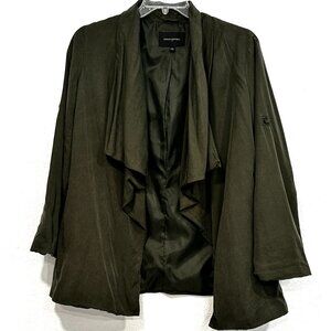 Banana Republic Open Front Jacket Blazer Olive Green Roll Tab Sleeves Lined Sz L